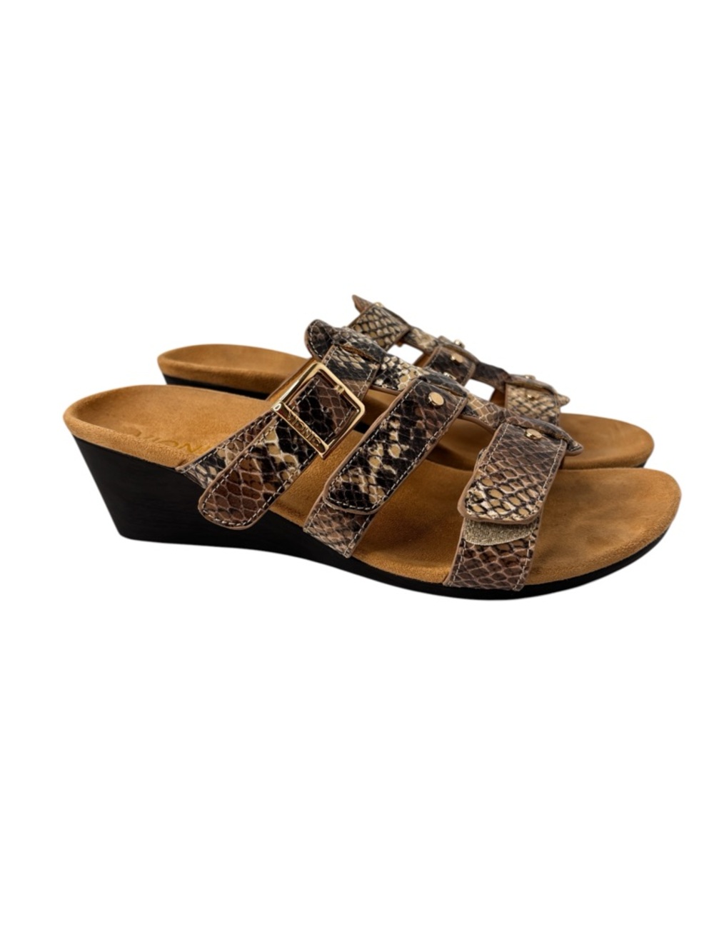 Vionic Womens Radia Sandal Size 6 Brown Python Adjustable Strap Slide Wedge Shoe